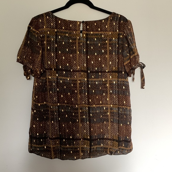 Navy and Brown Plaid Blouse with Gold - Picture 2 of 3